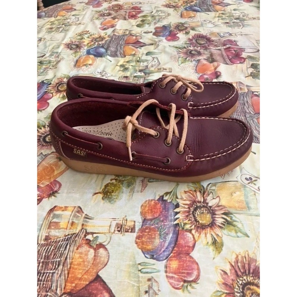 SAS Magic Burgundy Red Slip-On Comfort Pinch Boat Loafer Shoes Women's US 6.5